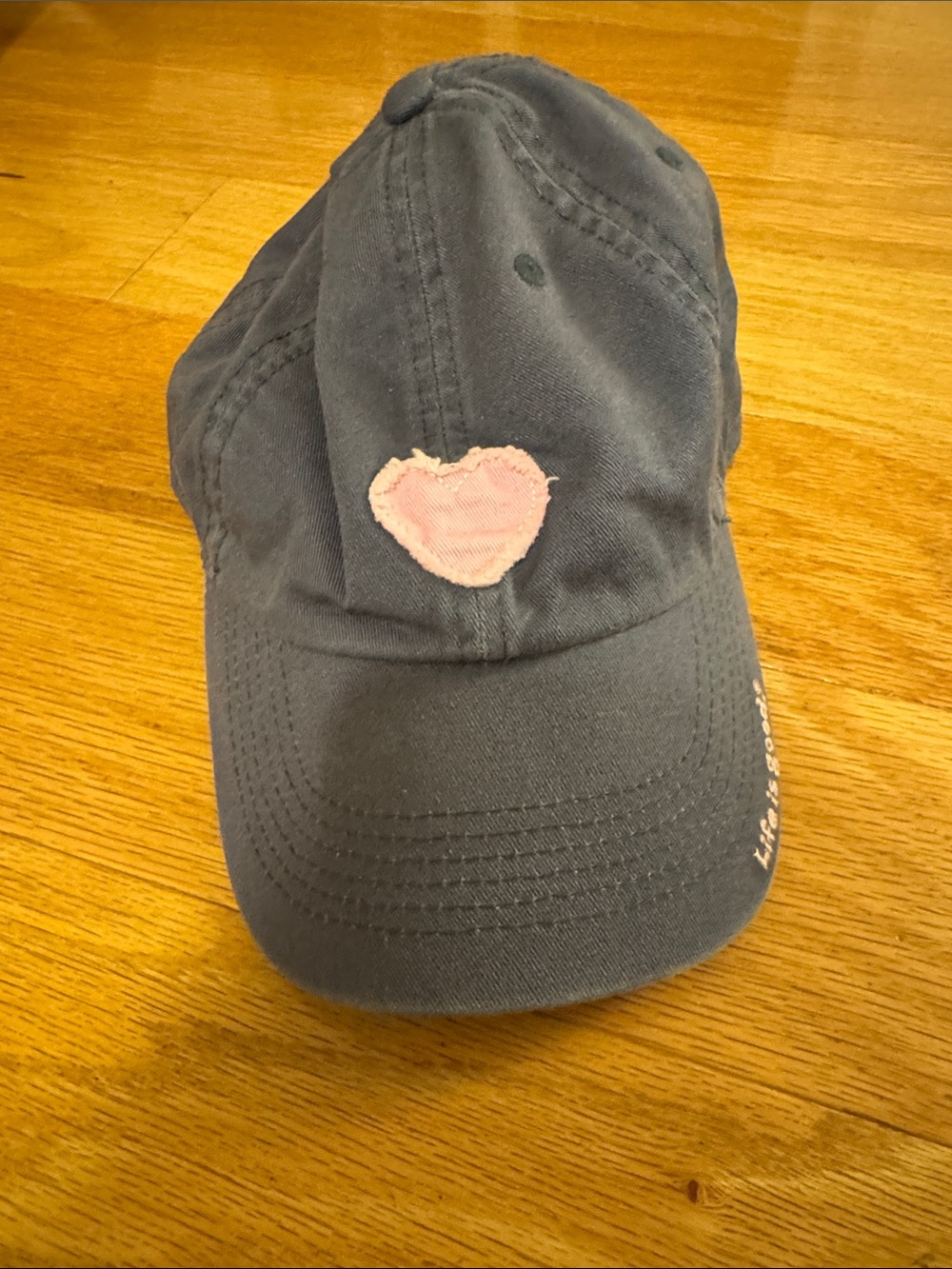 Life Is Good Gray Baseball Cap with Pink Heart Patch